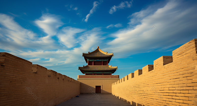 广阔的天空下长城古建筑嘉峪关城楼摄影图,高清,摄影图,摄影图片,图片大全,摄影图免费下载